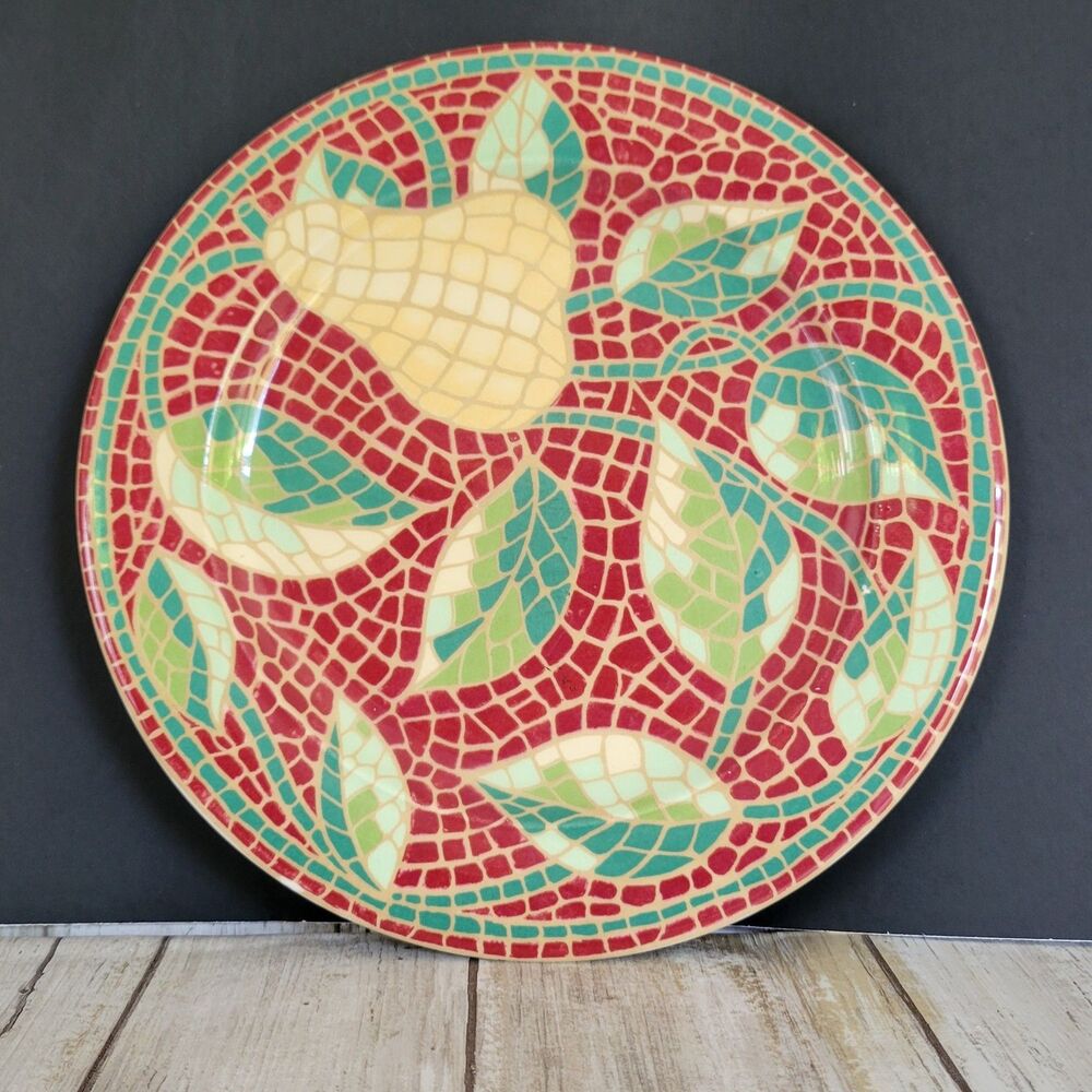 Pier 1 Earthenware Mosaic  fruit Salad Plates Set of 4 Made in Italy 8 1/4